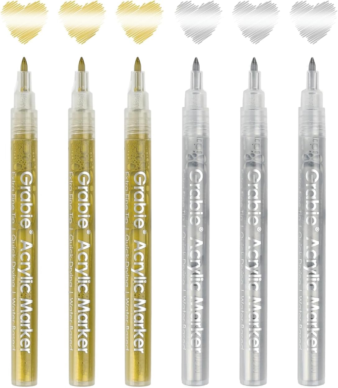 Grabie 6 Pack of Black & White Acrylic Paint Markers, 0.7 mm Extra Fine Tip