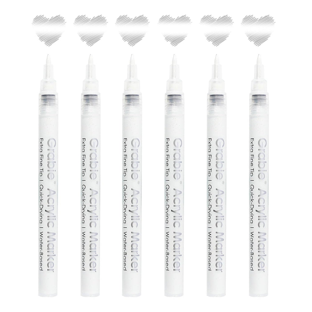 Grabie 6 Pack of Black & White Acrylic Paint Markers, 0.7 mm Extra Fine Tip