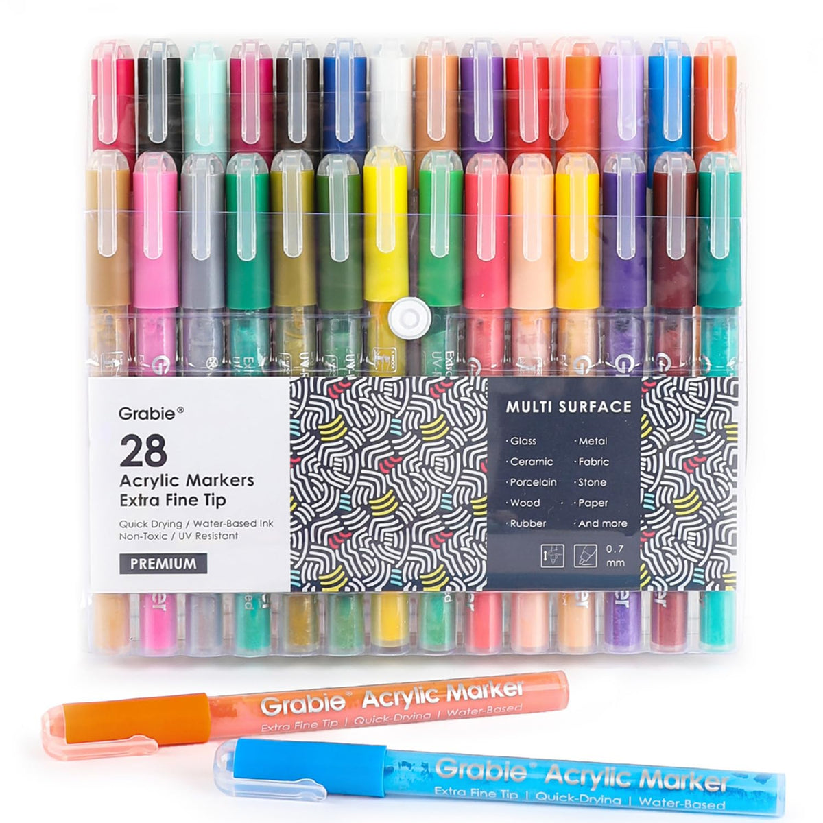 Grabie 6 Pack of Black & White Acrylic Paint Markers, 0.7 mm Extra Fine Tip