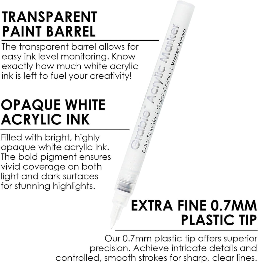 Grabie 6 Pack of Black & White Acrylic Paint Markers, 0.7 mm Extra Fine Tip