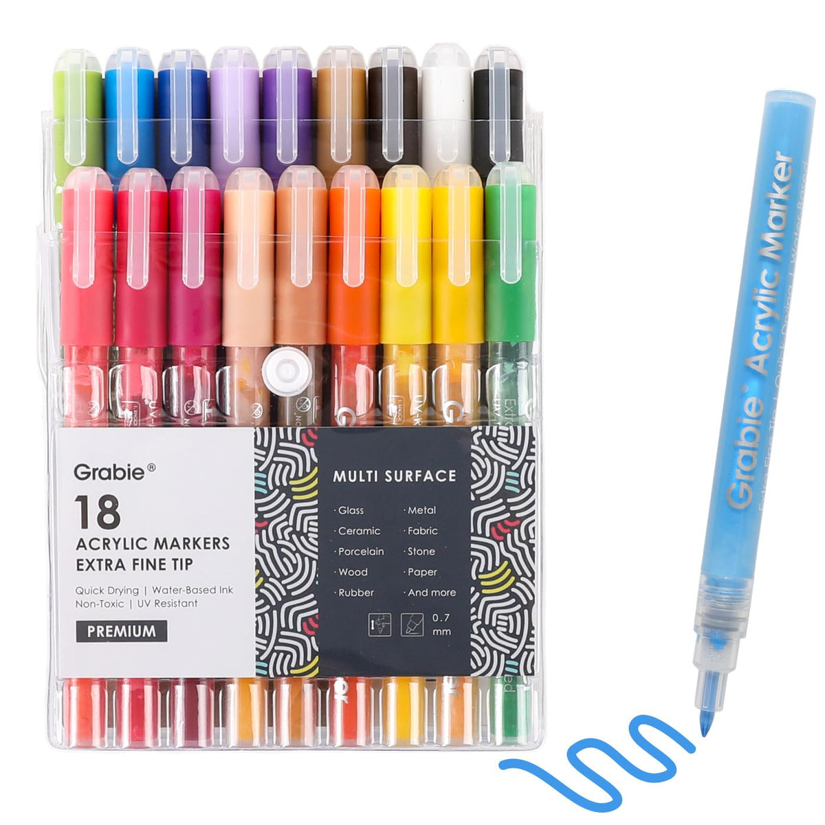 Grabie 6 Pack of Black & White Acrylic Paint Markers, 0.7 mm Extra Fine Tip