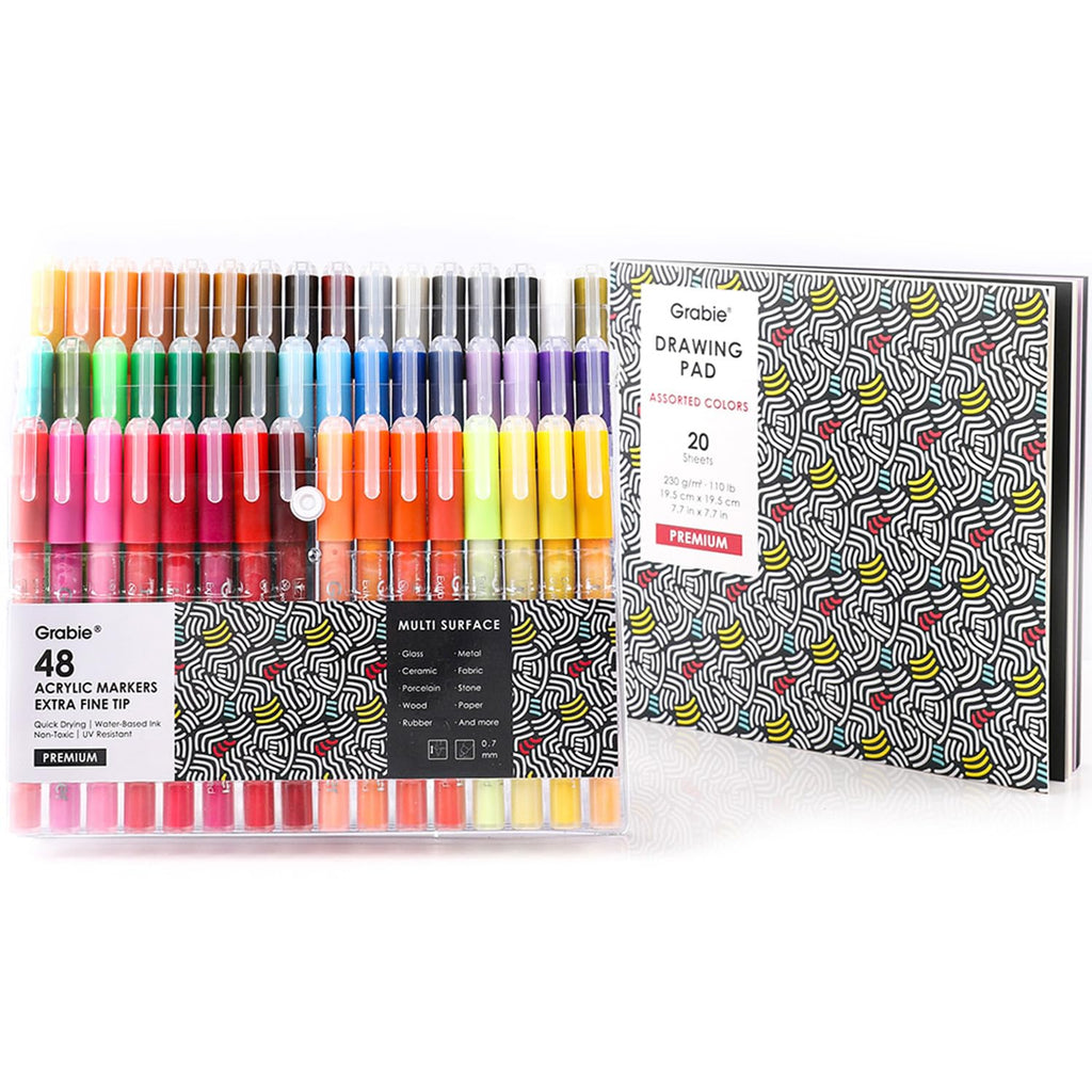Grabie 6 Pack of Black & White Acrylic Paint Markers, 0.7 mm Extra Fine Tip