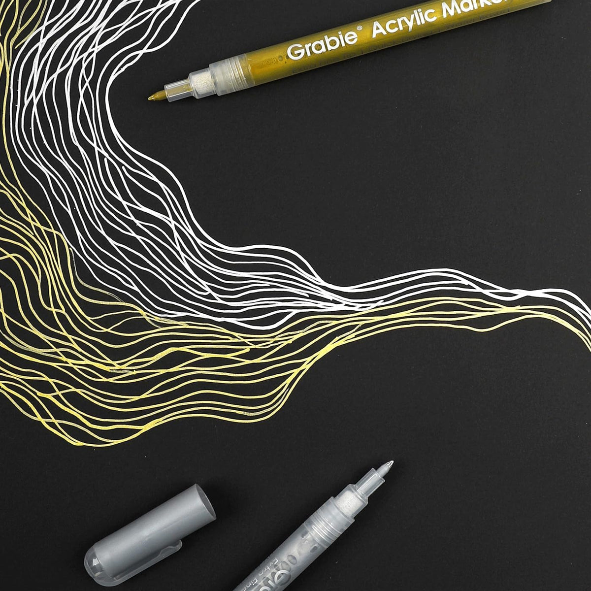 Grabie 6 Pack of Black & White Acrylic Paint Markers, 0.7 mm Extra Fine Tip