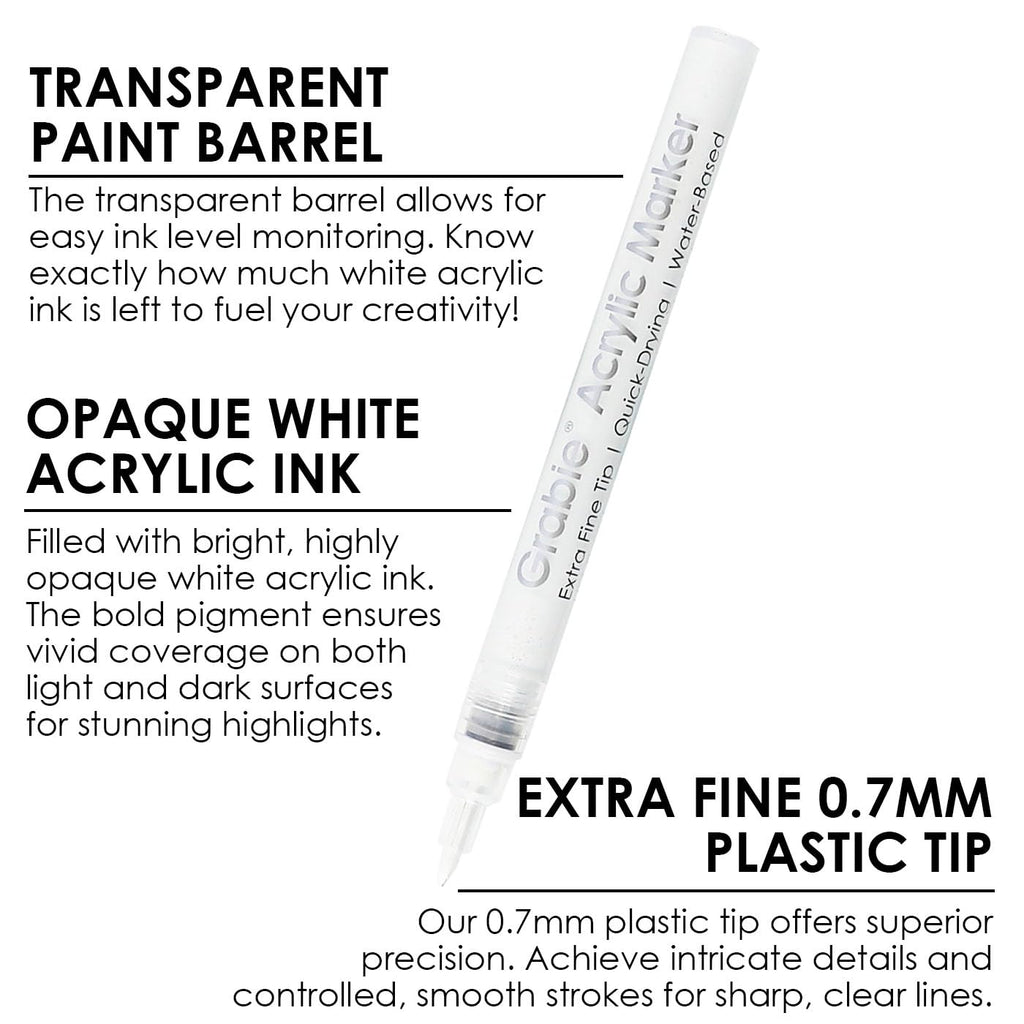 Grabie 6 Pack of Black & White Acrylic Paint Markers, 0.7 mm Extra Fine Tip