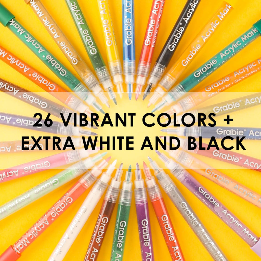 Grabie 6 Pack of Black & White Acrylic Paint Markers, 0.7 mm Extra Fine Tip