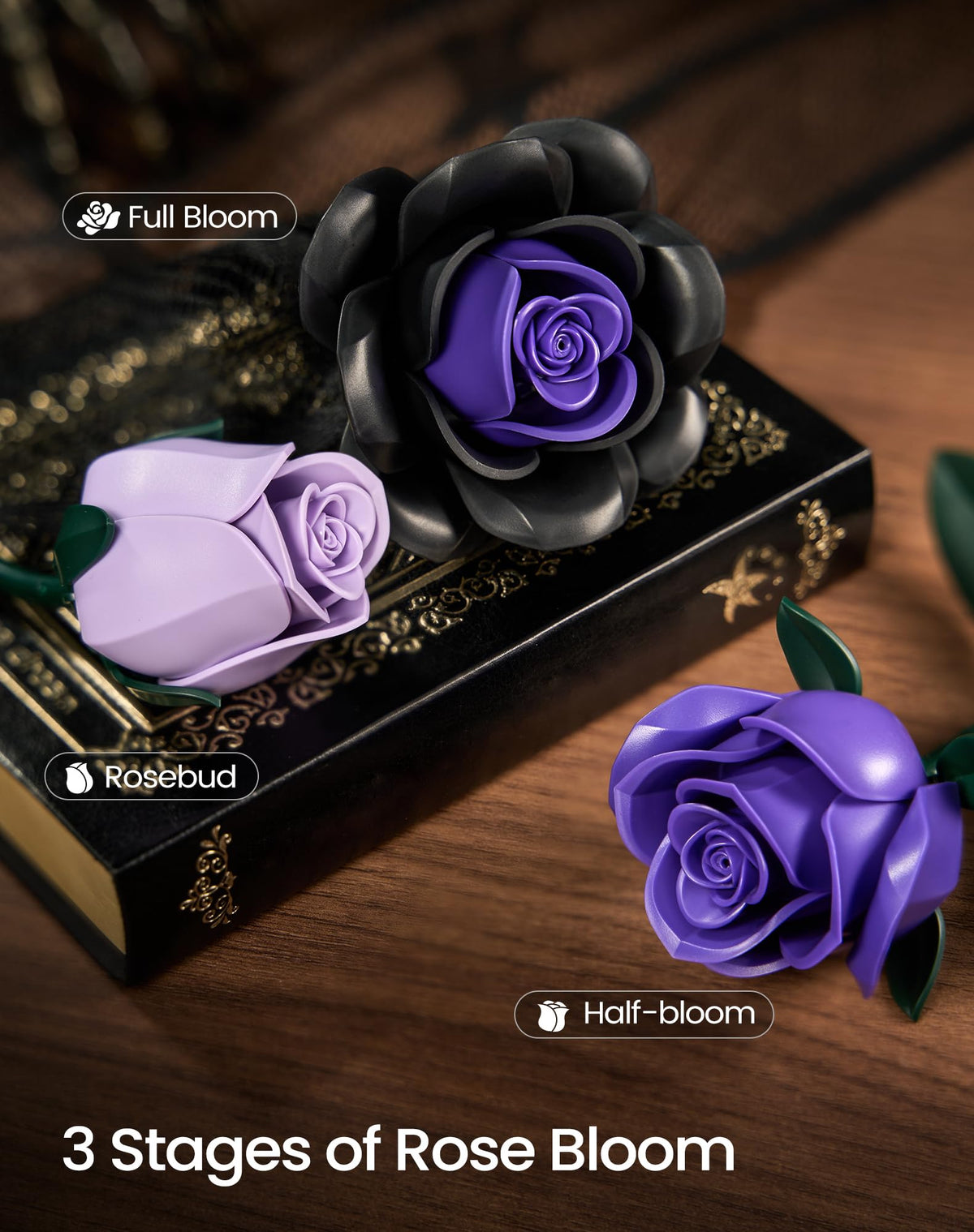 iATOM Black Roses Flower Building Set - 3 Pack
