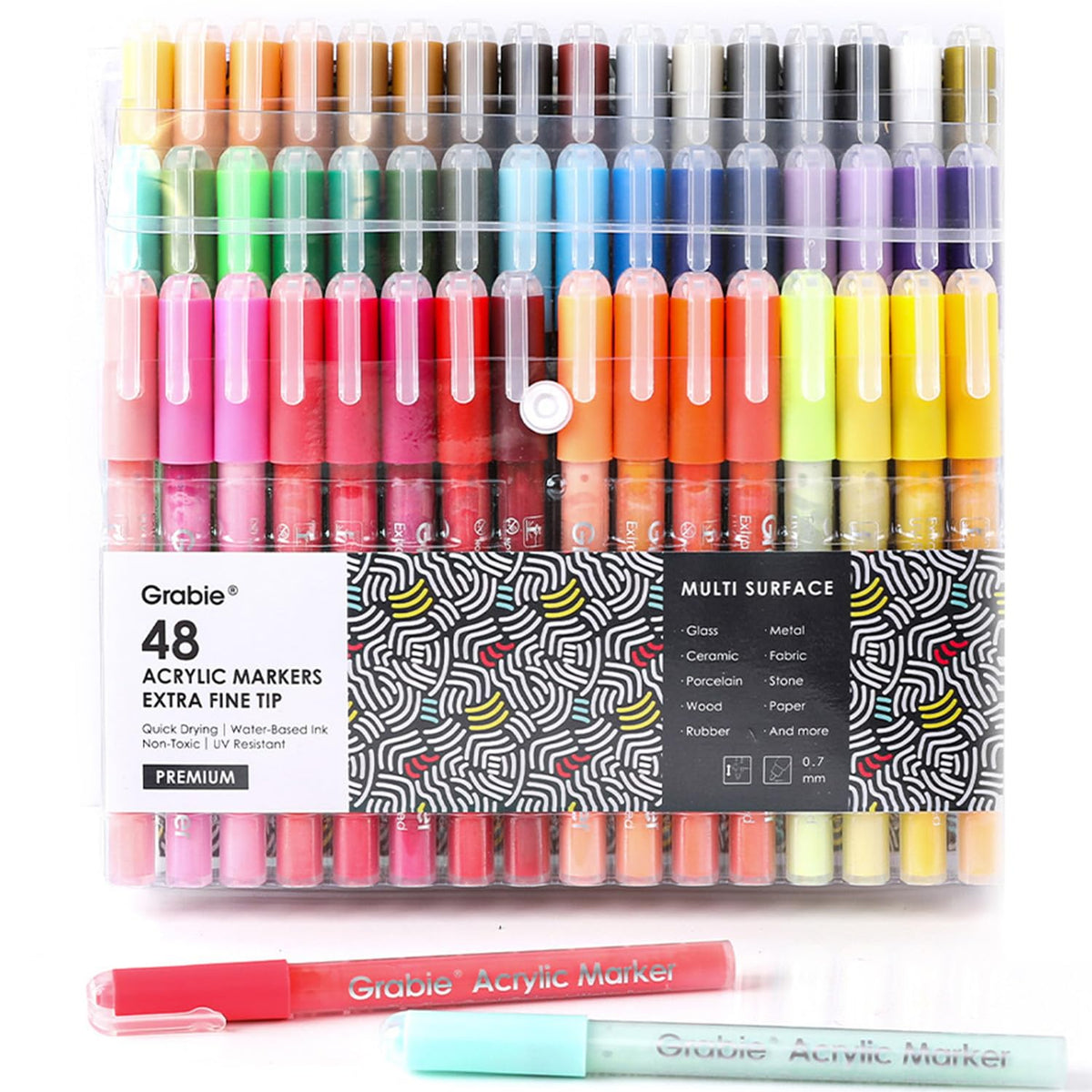 Grabie 6 Pack of Black & White Acrylic Paint Markers, 0.7 mm Extra Fine Tip