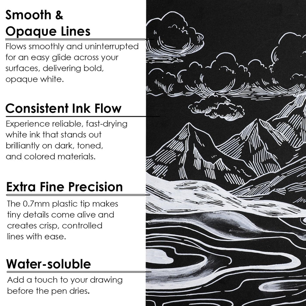 Grabie 6 Pack of Black & White Acrylic Paint Markers, 0.7 mm Extra Fine Tip